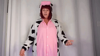 28186 - Cow Costume TRANSFORMS Deanna into a HORNY HUCOW that needs your Milk and to be Bred by you